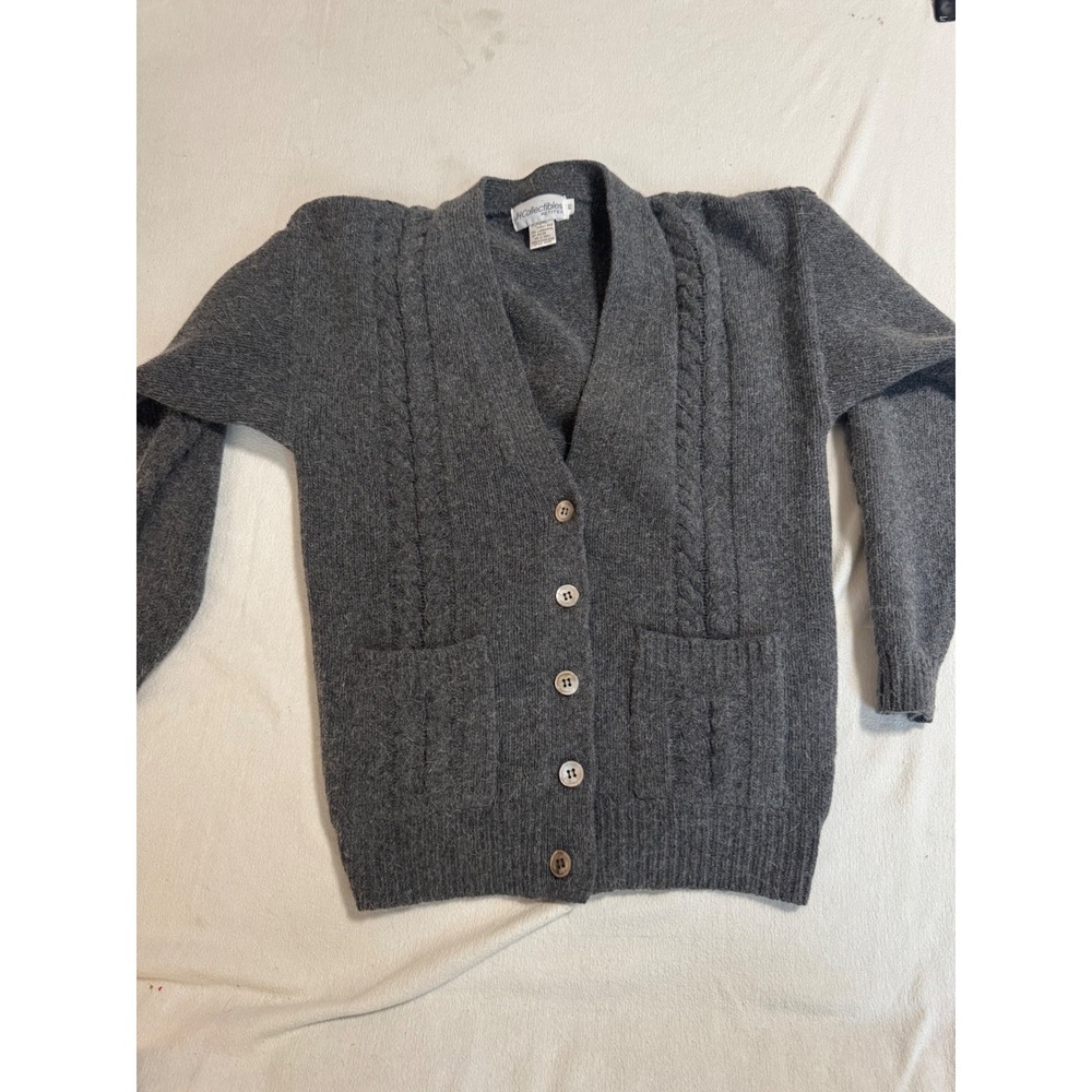 JH Collectibles Petites Gray Lambswool Angora Cable Knit Cardigan Sweater PS